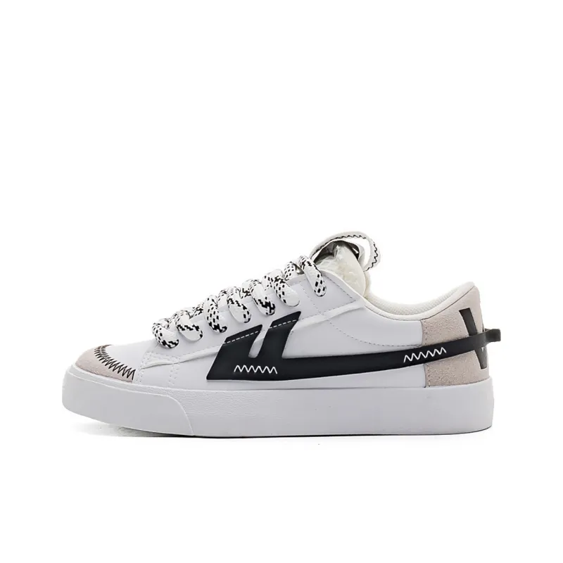Warrior Puffy Shoes Wear resistant Lightweight Breathable And Non slip. Low Top Skateboard Shoes Unisex White Black-0