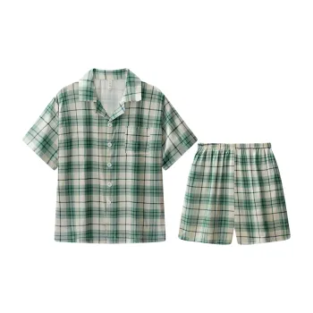 Lan Miao Pajama Set Men's Plaid Green