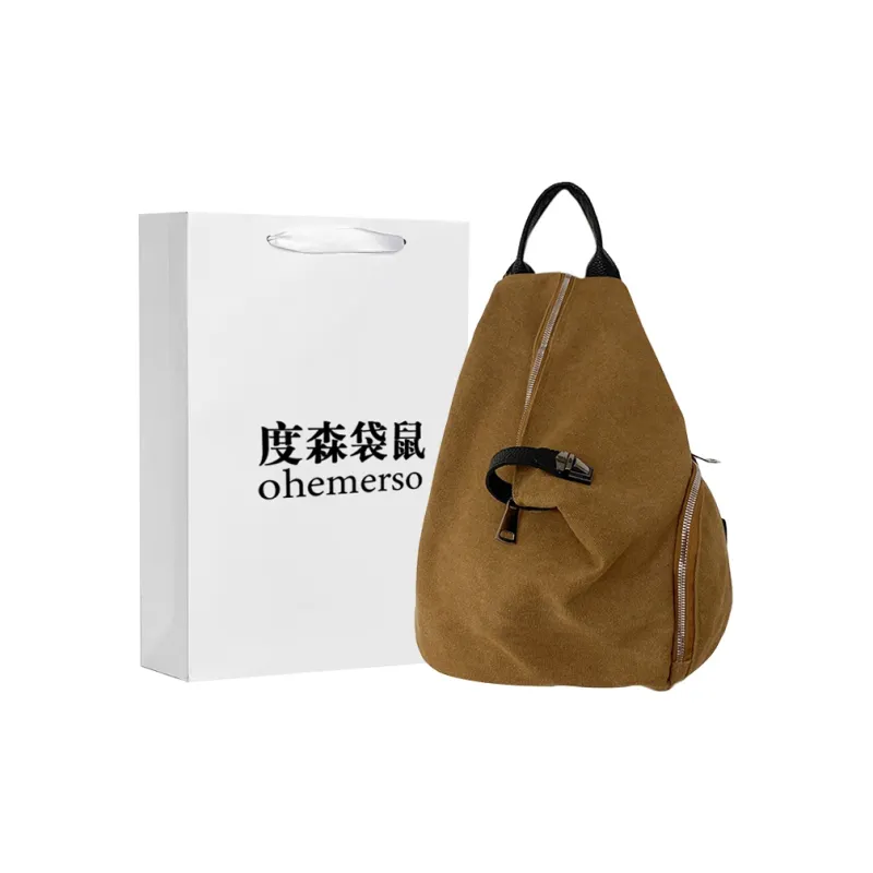 Dusen Kangaroo Canvas Backpack Regular Unisex Black/Beige/Khaki-8