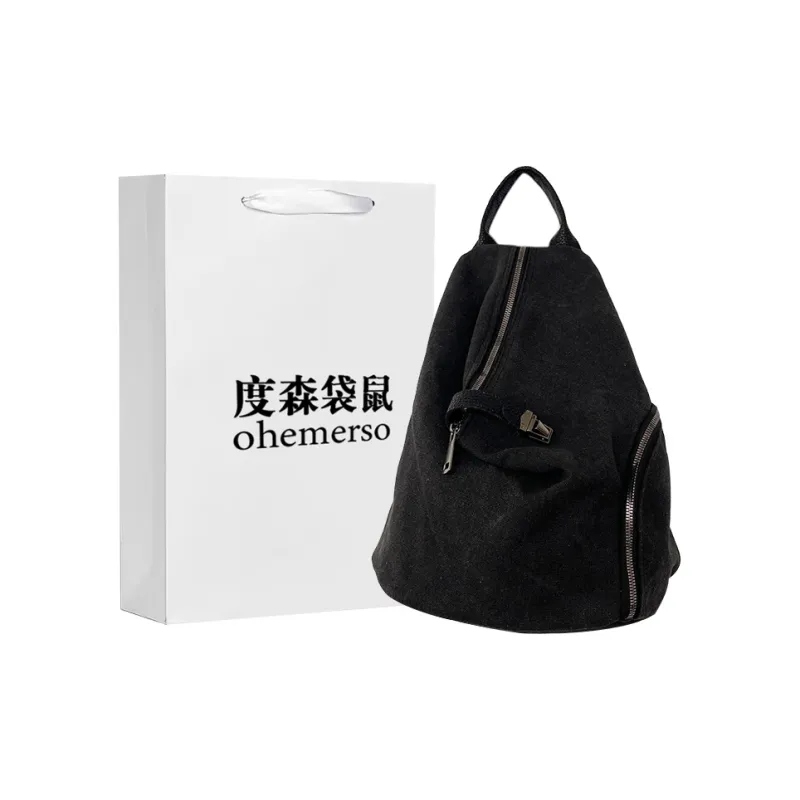 Dusen Kangaroo Canvas Backpack Regular Unisex Black/Beige/Khaki-0
