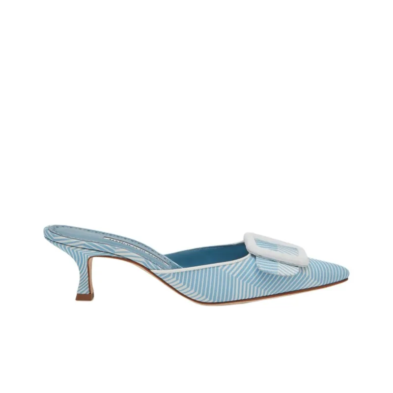 MANOLO BLAHNIK Maysalebi Slip Resistant Closed Toe Slippers 5cm Women's Blue-1