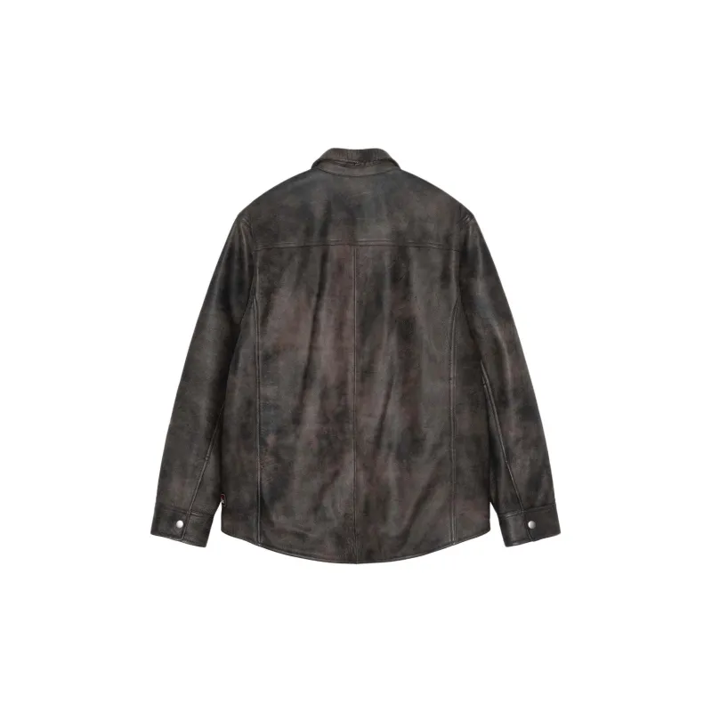 Stussy SS24 LEATHER OVERSHIRT Leather Jacket Unisex-1