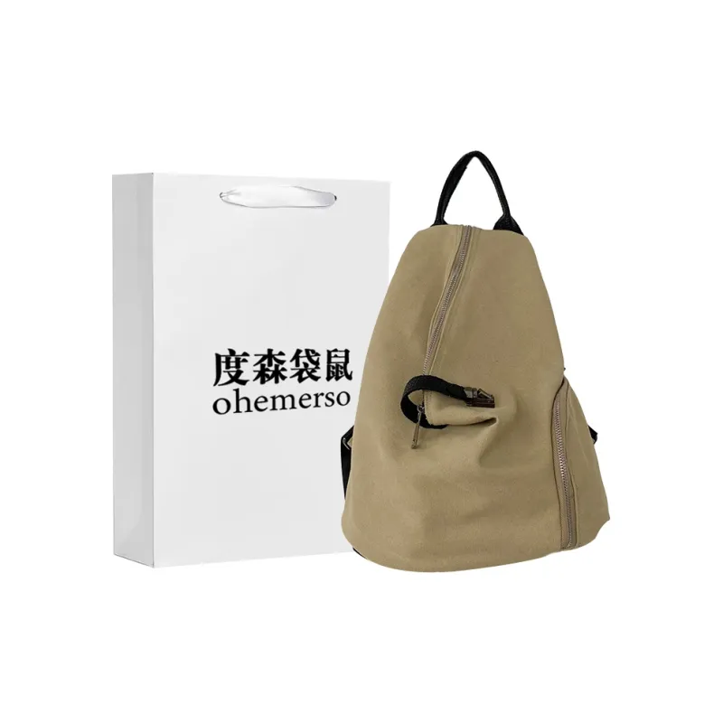 Dusen Kangaroo Canvas Backpack Regular Unisex Black/Beige/Khaki-2