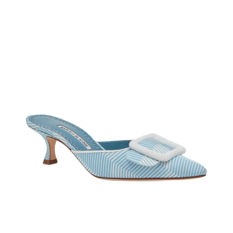 MANOLO BLAHNIK Maysalebi Slip Resistant Closed Toe Slippers 5cm Women's Blue-3