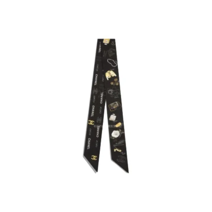 CHANEL Silk Scarves Women's Black-0