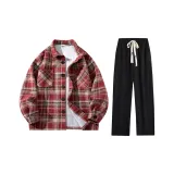 Red Checked and Black Casual Pants