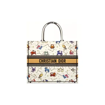 DIOR BookTote Embroidery Tote Bag Shopping Bag Handbag Women's White