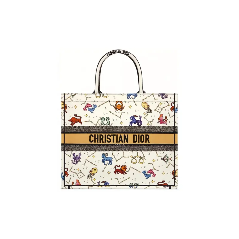 DIOR BookTote Embroidery Tote Bag Shopping Bag Handbag Women's White-0