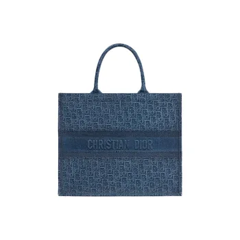 DIOR BookTote Nylon Fabric Tote Bag Shopping Bag Handbag Large Size Women's Blue