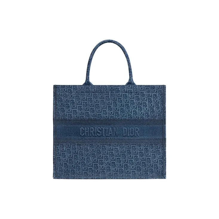 DIOR BookTote Nylon Fabric Tote Bag Shopping Bag Handbag Large Size Women's Blue-0