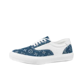 LOUIS VUITTON Trocadero Low Top Stylish Skateboarding Shoes Men's White Blue