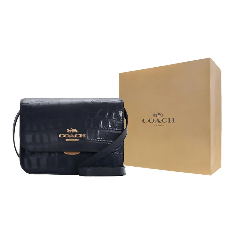 COACH Brynn Crocodile Pattern Leather Crossbody Bag Medium Size Women's Dark Blue-10