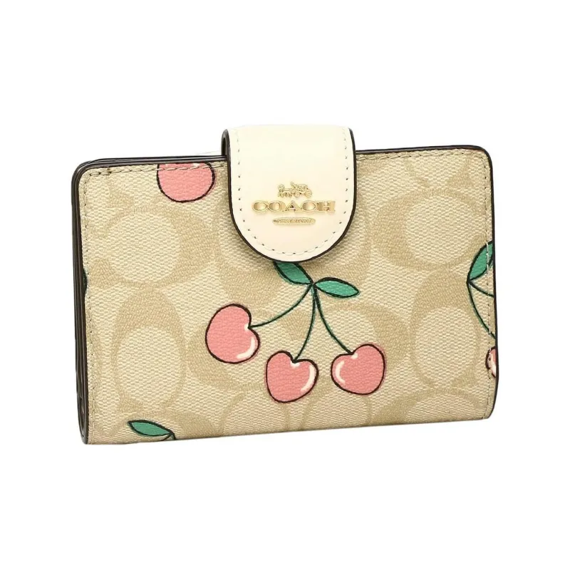 COACH Corner Zip Canvas With Leather Card Holder Wallet Medium Size Women's Khaki-4