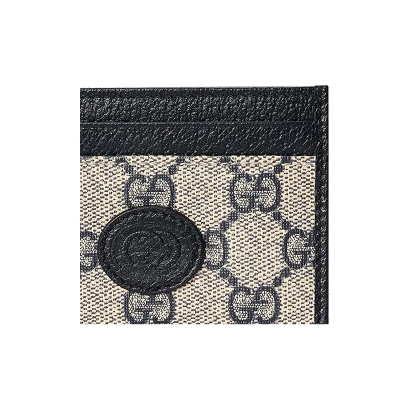 GUCCI Suede Patchwork Leather Card Clip Card Holder Men's Blue/Beige-4
