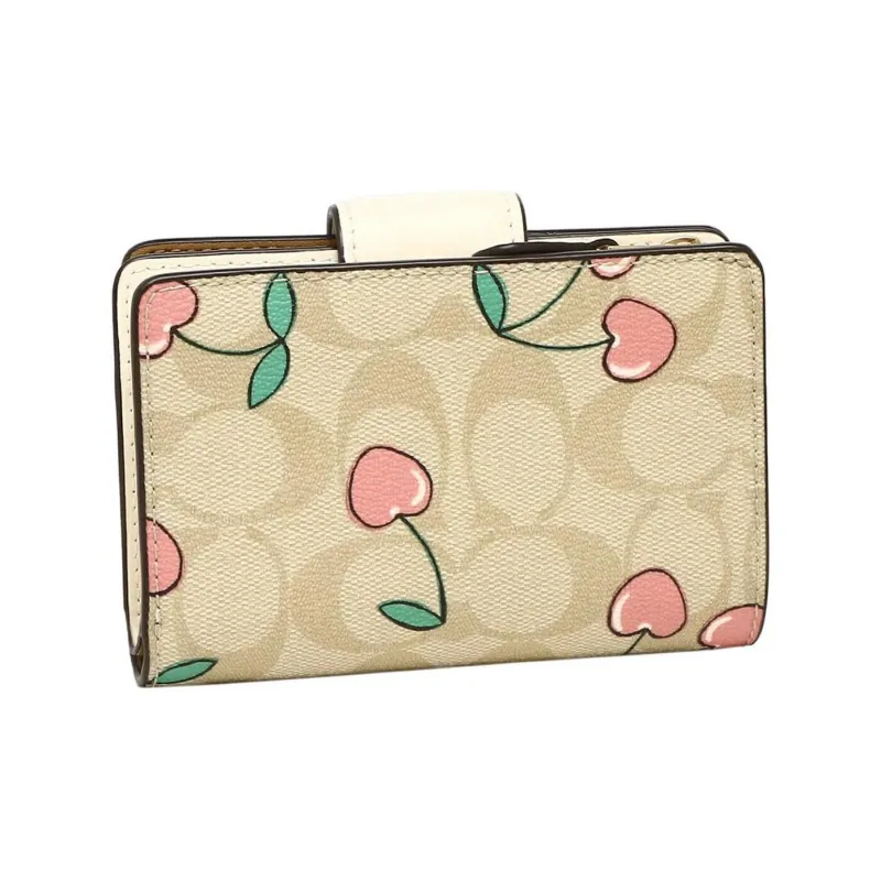 COACH Corner Zip Canvas With Leather Card Holder Wallet Medium Size Women's Khaki-3