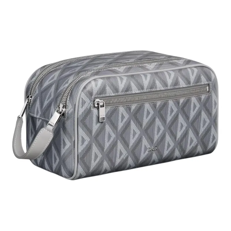 DIOR Canvas With Calfskin Toiletry Bag Men's Gray-1