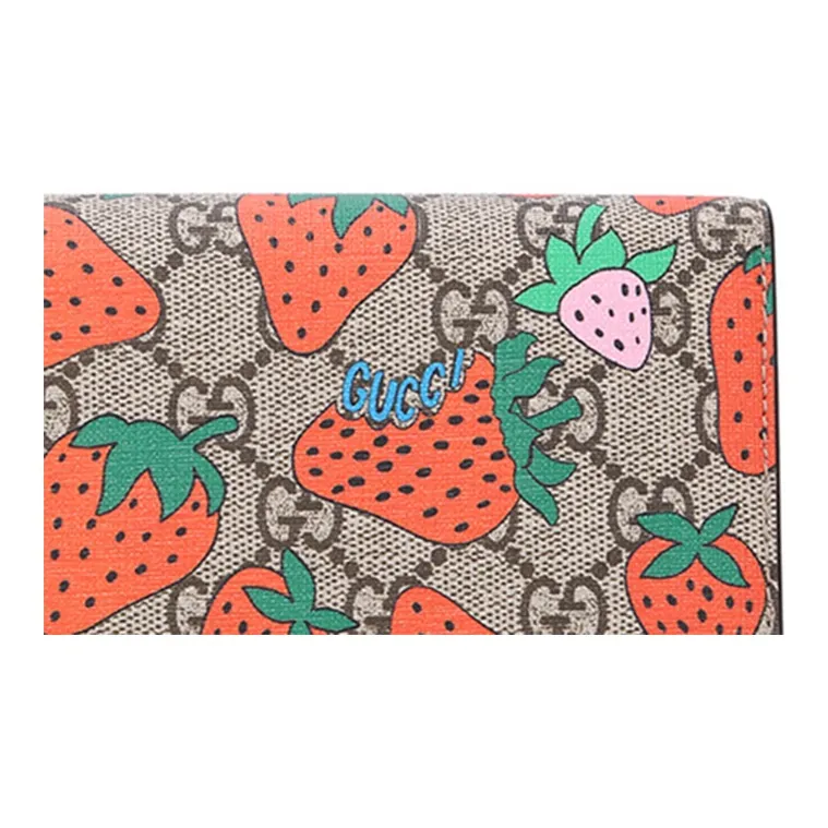 GUCCI Cow Leather Card Holder Wallet Women's Ebony/Red/Pink-4