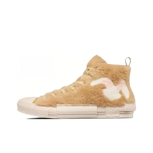 DIOR B23 High Top ERL Beige Shearling With Rabbit Motif