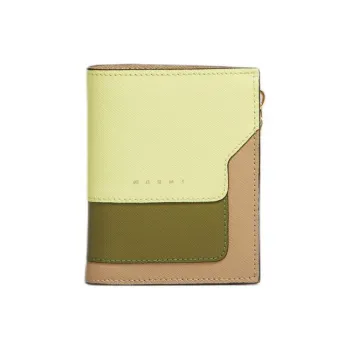 MARNI Calfskin Wallet Women's Yellow Green & Beige
