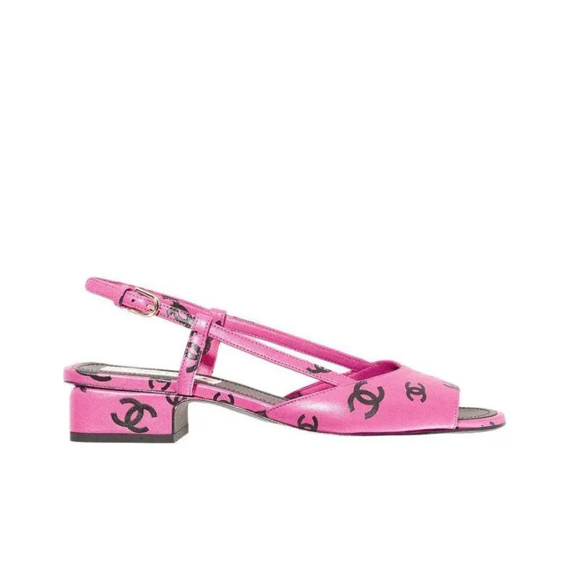 CHANEL Cc 30mm Heeled Sandal Dark Pink Leather Women's-1
