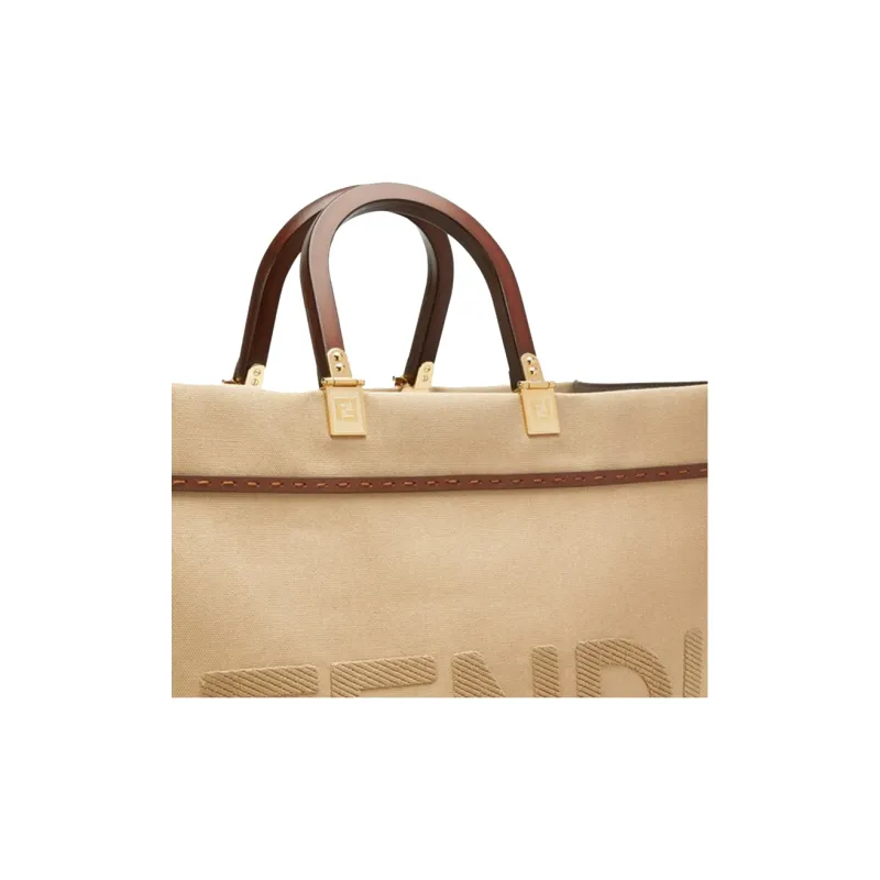FENDI Canvas Canvas Bag Sunlight Bag Tote Bag Shopping Bag Shoulder Bag Crossbody Bag Handbag Medium Size Women's Beige-4