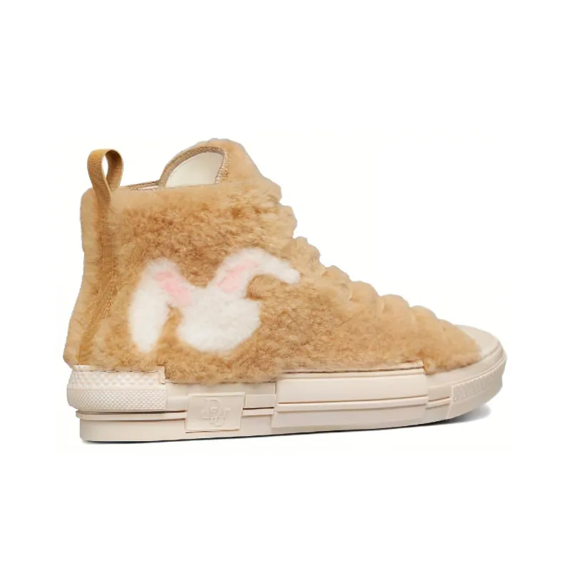 DIOR B23 High Top Erl Beige Shearling With Rabbit Motif-3