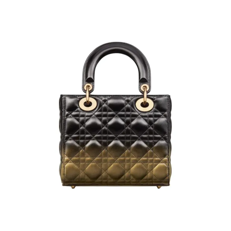 DIOR Lady Dior Lambskin Lady Dior Bag, Portable Crossbody Bag, Shoulder Bag Small Size Women's Black & Gold-3