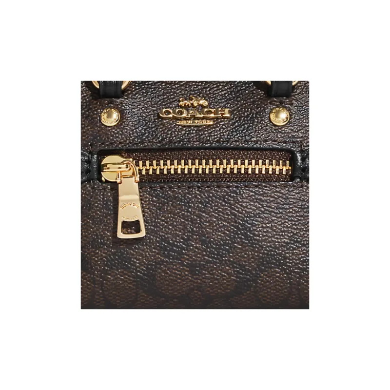 COACH Gallery Coated Canvas With Smooth Leather Bag Charm Bag Merch Mini Women's Brown-4