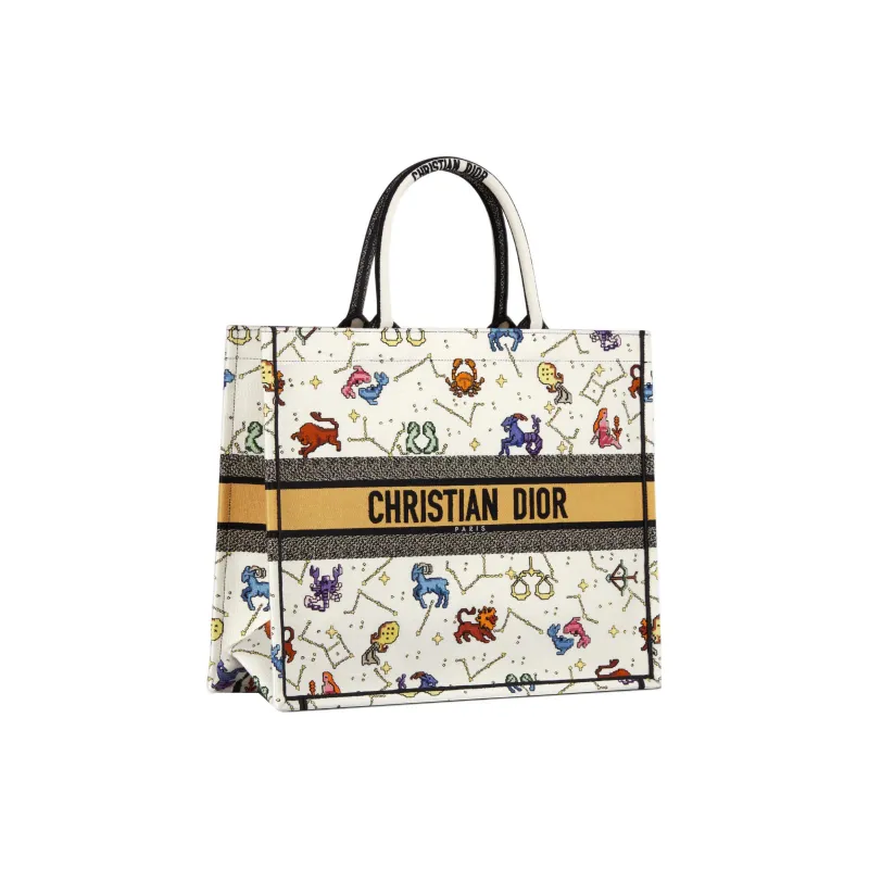 DIOR BookTote Embroidery Tote Bag Shopping Bag Handbag Women's White-1
