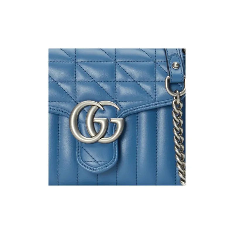 GUCCI Marmont Leather Shoulder Bag Crossbody Bag Handbag Mini Women's Blue-8