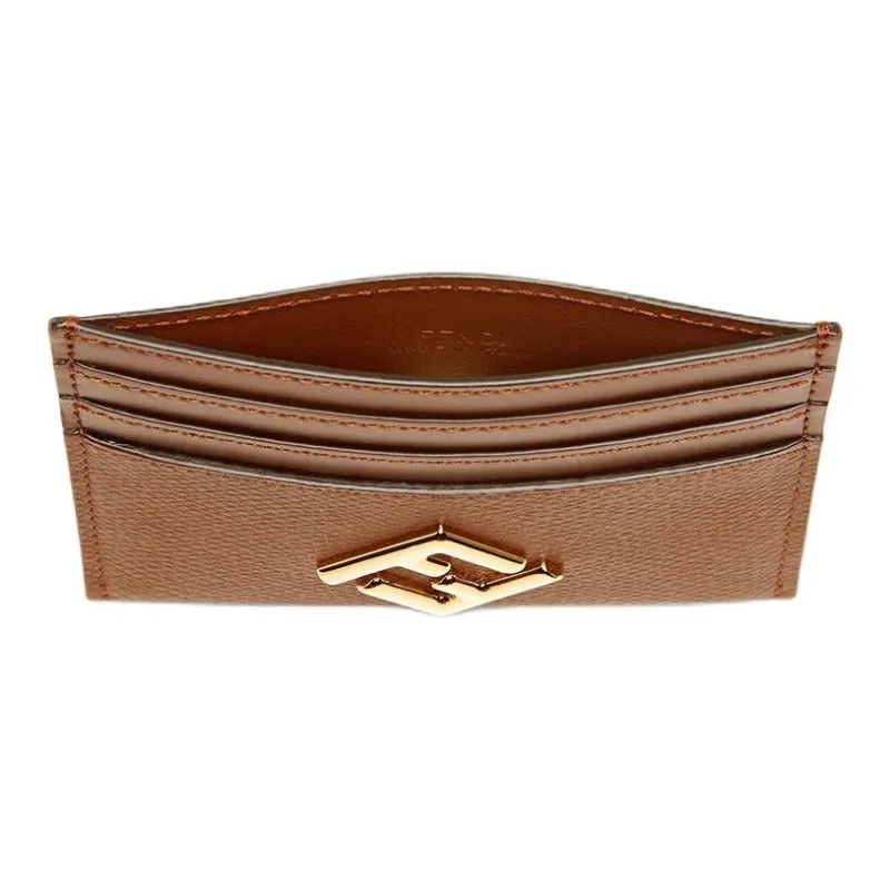 FENDI FF Diamonds Series Leather Card Holder Women's Brown-2