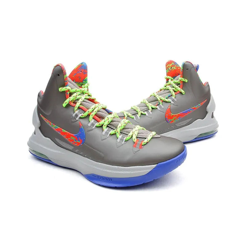 Nike KD 5 Splatter Non slip Lightweight High Top Basketball Shoes Men's Gray-2