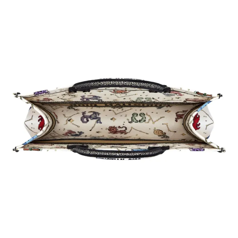 DIOR BookTote Embroidery Tote Bag Shopping Bag Handbag Women's White-3