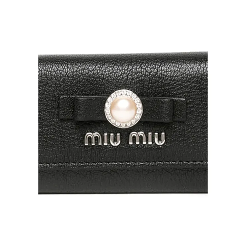 MIU MIU Calfskin Key Pouch Wallet Unisex Black-3