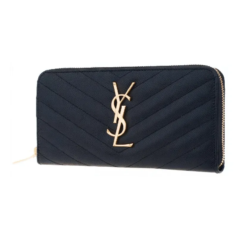 SAINT LAURENT Monogram Zip Around Wallet Grain De Poudre Black-1