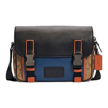 COACH Track Canvas With Calfskin Messenger Bag Shoulder Bag Crossbody Bag Small Size Men's Brown Blue Orange