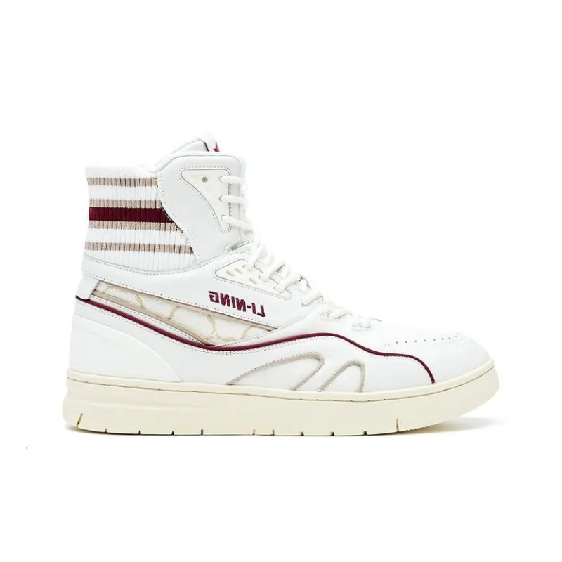 LI NING 1990 Classic Collection Skateboard Shoes Men High Top Dark Burgundy-1