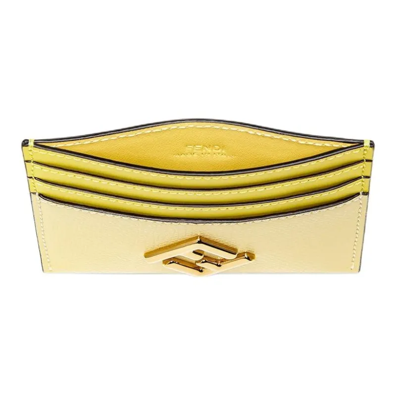 FENDI FF Diamonds Series Leather Card Holder Women's Yellow-1