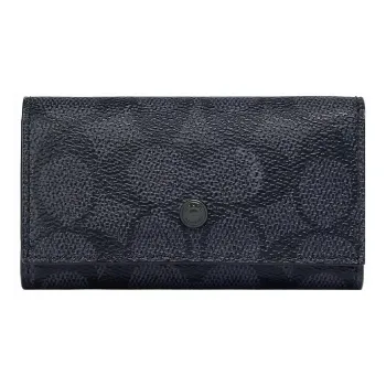 COACH Key Case Canvas With Leather Key Pouch Women's Black