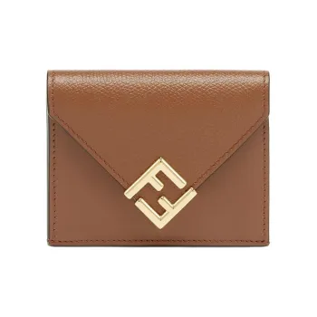 FENDI FF Diamonds Series Leather Wallet Medium Size Women's Brown