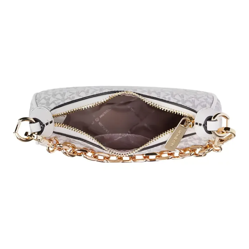 MICHAEL KORS Logo Printed Canvas Saddle Bag, Portable Crossbody Bag, Shoulder Bag Women's White-3