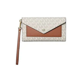 MICHAEL KORS Jet Set Canvas Clutch Wallet Large Size Women's Vanilla White & Acorn Brown