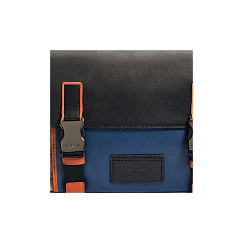 COACH Track Canvas With Calfskin Messenger Bag Shoulder Bag Crossbody Bag Small Size Men's Brown Blue Orange-3