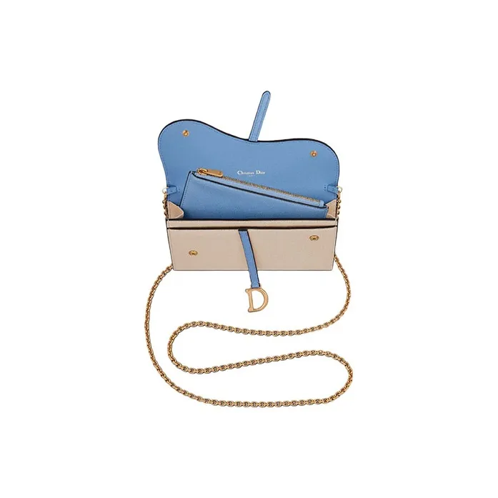 DIOR Saddle Sheepskin Saddle Bag Chain Wallet Handbag Shoulder Bag Crossbody Bag Women's Nude/Klein Blue-5