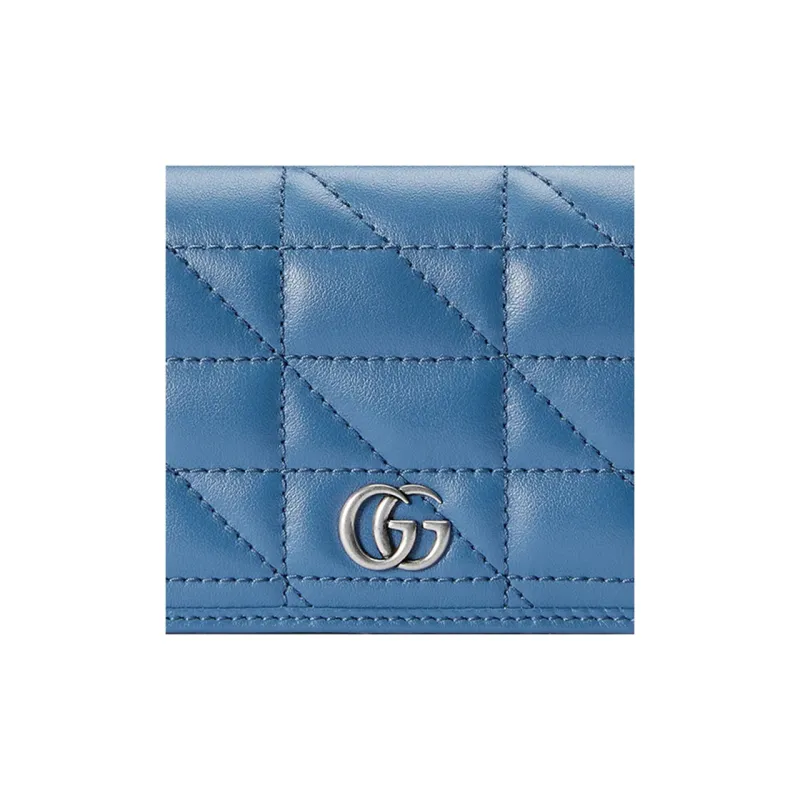GUCCI GG Marmont Quilting Leather Coin Purses Card Holders Women's Blue-6