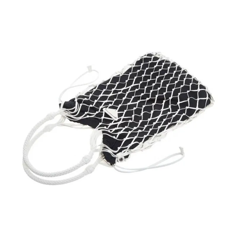 PRADA Nylon And Leather Handbag Women's White & Black-4