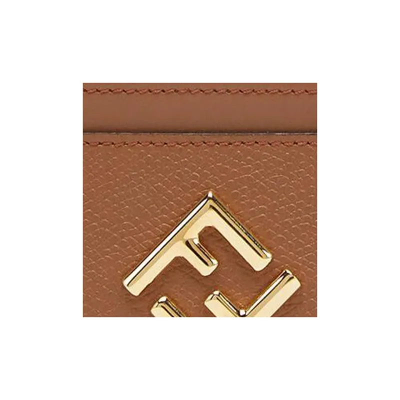 FENDI FF Diamonds Series Leather Card Holder Women's Brown-3