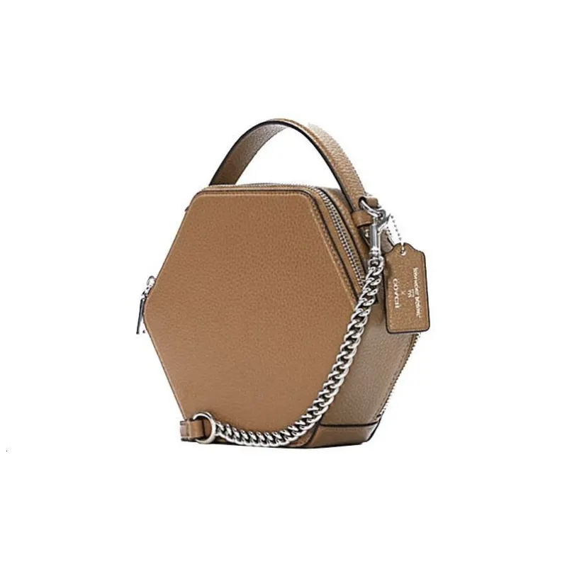 COACH Basquiat Collaboration Hexagonal PVC One Shoulder Handbags Women's Khaki-2