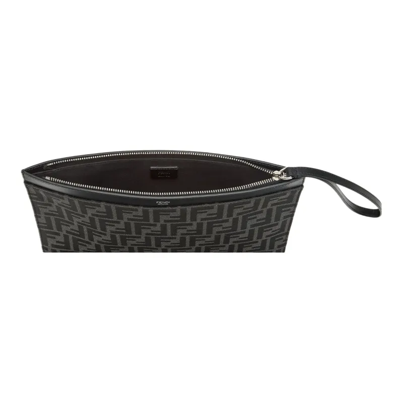 FENDI Cotton With Calfskin Clutch Medium Size Men's Black-2