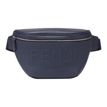 FENDI Full Grain Leather Shoulder Bag Crossbody Bag Fanny Pack Men's Dark Blue